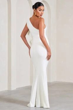 Rosalie | White One-Shoulder Maternity Maxi Dress With Ruffles -ENY Clothing Shop WB CC HR CL129579005 RosalieWhiteOne ShoulderMaternityMaxiDressWithRuffles7