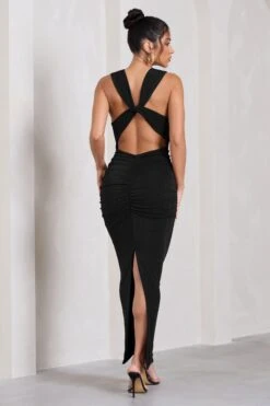 Finely Formed | Black Ruched Cowl-Neck Bodycon Maxi Dress -ENY Clothing Shop WB CC HR CL129674002 FinelyFormedBlackRuchedCowl NeckBodyconMaxiDress5