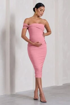 Eviana | Blush Pink Bodycon Sleeveless Twist Maternity Midi Dress -ENY Clothing Shop WB CC HR CL129817081 EvianaBlushPinkBodyconSleevelessTwistMaternityMidiDress1