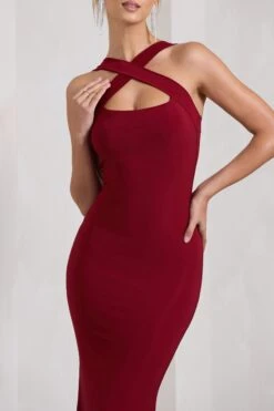 Cross My Heart | Berry Red Sleeveless Cross-Neck Maxi Dress -ENY Clothing Shop WB CC HR CL130020037 CrossMyHeartBerryRedSleevelessCross NeckMaxiDress5