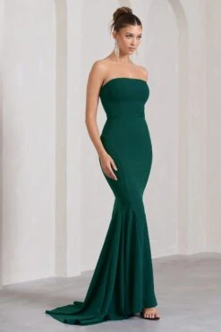 Impress Me | Bottle Green Strapless Bandeau Fishtail Maxi Dress -ENY Clothing Shop WB CC HR CL130022047 ImpressMeBottleGreenStraplessBandeauFishtailMaxiDress3