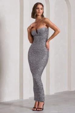 Dazzle Me | Grey Sequin Strappy Bodycon Maxi Dress -ENY Clothing Shop WB CC HR CL130031078 DazzleMeGreySequinStrappyBodyconMaxiDress4