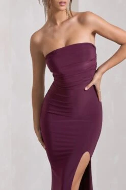 Midnight Calling | Plum Bandeau Split Lace-Up Maxi Dress -ENY Clothing Shop WB CC HR CL130038101 MidnightCallingPlumBandeauSplitLace UpMaxiDress5