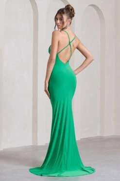 Lucky Number | Green Cross Back Fishtail Maxi Dress -ENY Clothing Shop WB CL124606014 LuckyNumberGreenCrossBackFishtailMaxiDress9