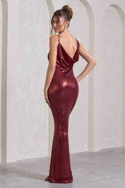 Galaxy Shimmer | Burgundy Bias Cut Cowl Front Maxi Dress 8 Galaxy Shimmer | Burgundy Bias Cut Cowl Front Maxi Dress -ENY Clothing Shop WB CL124620069 GalaxyShimmerBurgundyBiasCutCowlFrontMaxiDress10