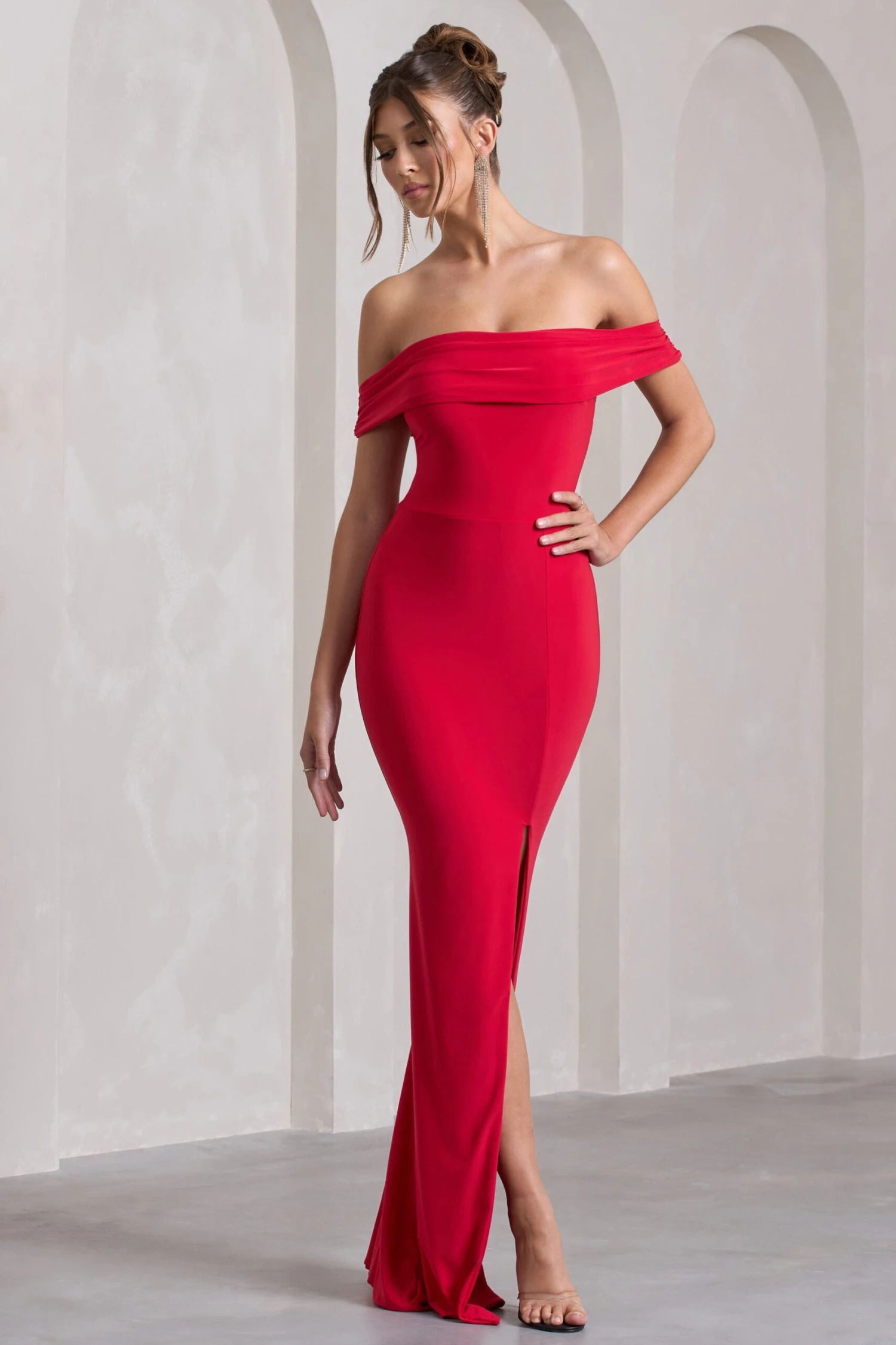 Law Of Attraction | Red Bardot Draped Split Maxi Dress 5 Law Of Attraction | Red Bardot Draped Split Maxi Dress - Image 3