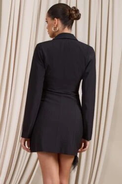 Prized Possession | Black Feather Wrap Blazer Mini Dress -ENY Clothing Shop WB CL125268002 PrizedPossession BlackFeatherWrapBlazerMiniDress6