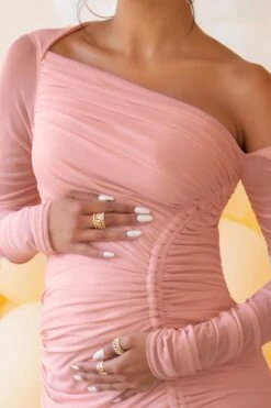 Sweet Dreams | Blush Pink Maternity Asymmetric Ruched Midi Dress -ENY Clothing Shop WB CL125304 Blush ruched Asymetric Maternity Maxi Dress 2