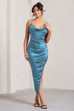Risk It All | Blue Cami Cowl Neck Asymmetric Hem Midi Dress -ENY Clothing Shop WB CL126039103 RiskItAll BlueSatinCamiCowlNeckAsymmetricHemDress2