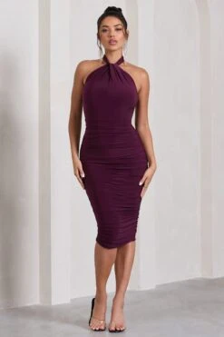 Serendipity | Plum Halter Neck Knot Midi Dress 11 Serendipity | Plum Halter Neck Knot Midi Dress -ENY Clothing Shop WB CL126092101 SerendipityPlumHalterNeckKnotMidiDress0