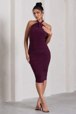 Serendipity | Plum Halter Neck Knot Midi Dress 10 Serendipity | Plum Halter Neck Knot Midi Dress -ENY Clothing Shop WB CL126092101 SerendipityPlumHalterNeckKnotMidiDress2