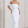 Lost For Words | White Bardot Ruched Draped Midi Dress 1 Lost For Words | White Bardot Ruched Draped Midi Dress -ENY Clothing Shop WB CL126195005 LostForWordsWhiteBardotRuchedDrapedMidiDress2