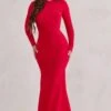 One Step Ahead | Red Long Sleeve Backless Fishtail Maxi Dress -ENY Clothing Shop WB CL126332 OneStepAheadRedLongSleeveBacklessFishtailMaxiDress0