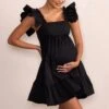 Dolly Daze | Black Maternity Ruffle Mini Dress