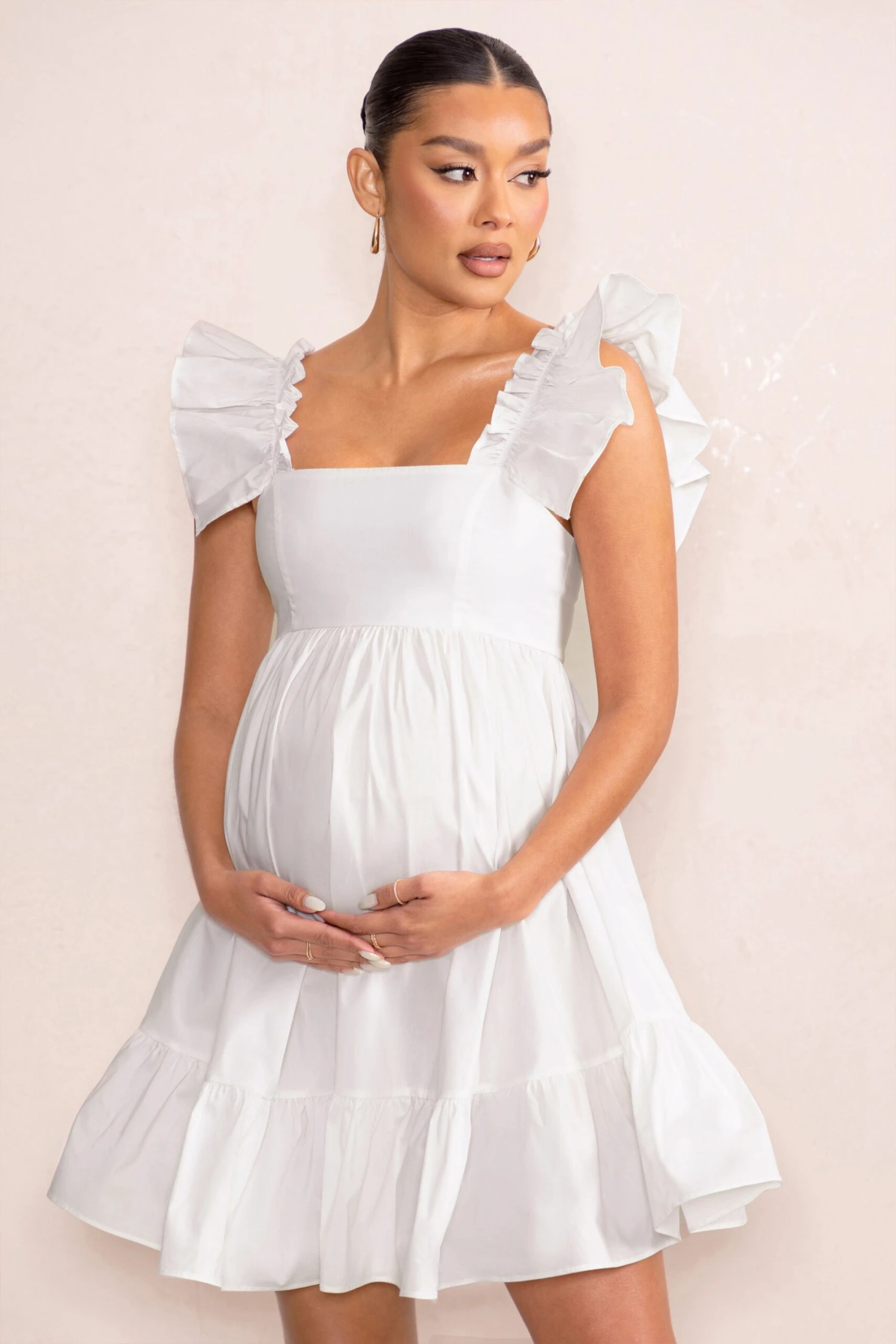 Dolly Daze | White Maternity Ruffle Sleeve Babydoll Mini Dress 6 Dolly Daze | White Maternity Ruffle Sleeve Babydoll Mini Dress - Image 4