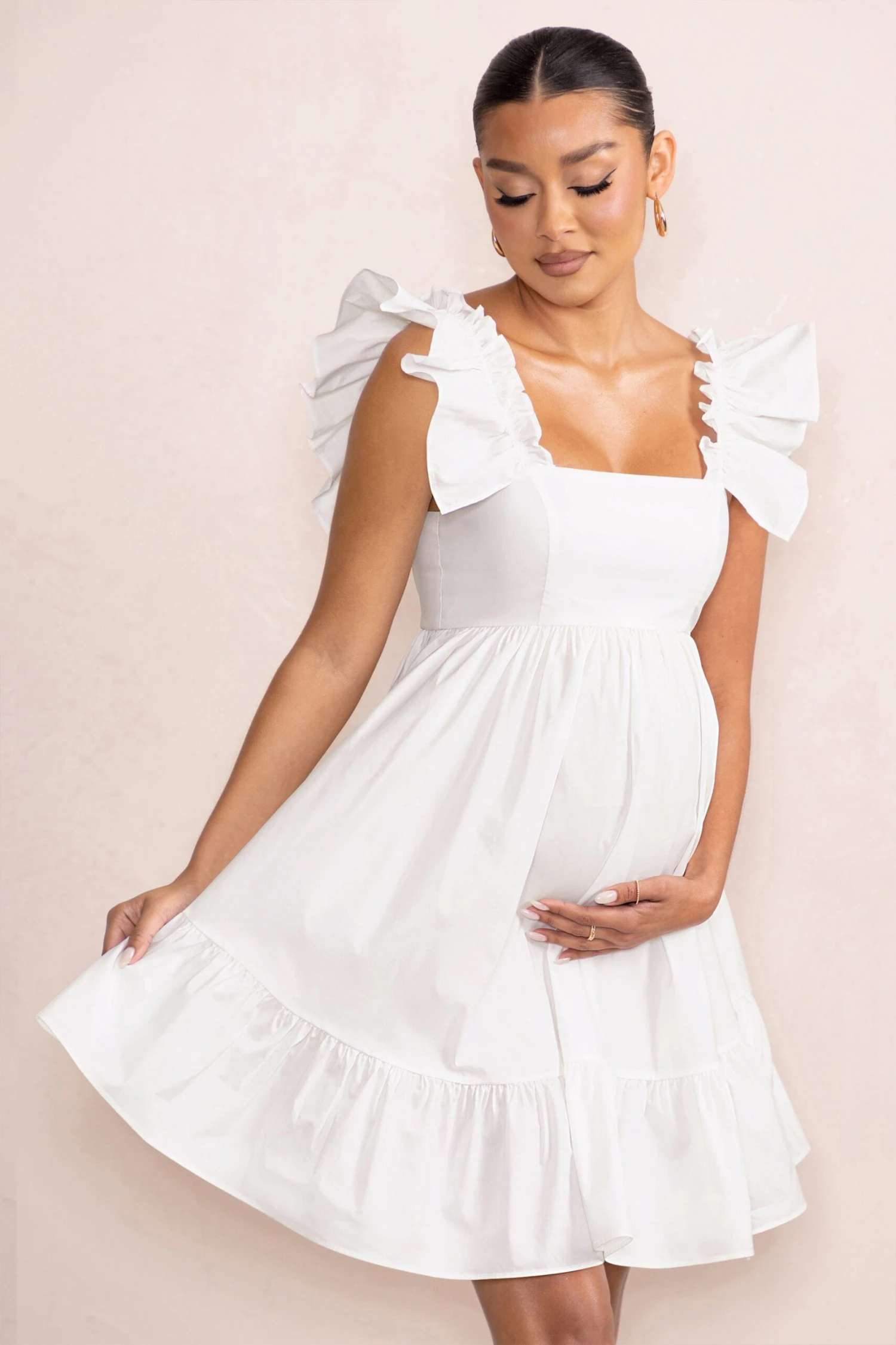 Dolly Daze | White Maternity Ruffle Sleeve Babydoll Mini Dress 7 Dolly Daze | White Maternity Ruffle Sleeve Babydoll Mini Dress - Image 5