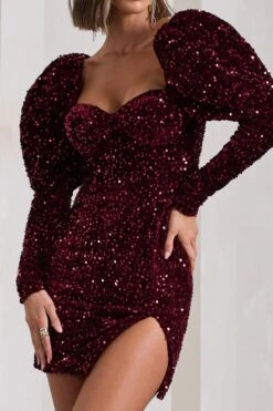 Shine Bright | Berry Sequin Mini Dress With Puff Sleeves -ENY Clothing Shop WB CL126499037 ShineBrightBerrySequinMiniDressWithPuffSleeves1copy