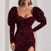 Shine Bright | Berry Sequin Mini Dress With Puff Sleeves -ENY Clothing Shop WB CL126499037 ShineBrightBerrySequinMiniDressWithPuffSleeves5