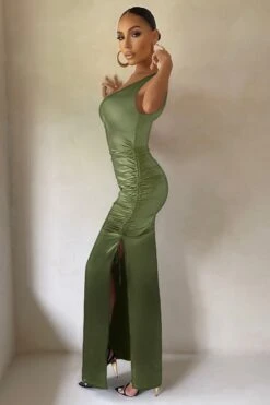 Belonging | Olive Ruched Cowl Maxi Dress -ENY Clothing Shop WB CL126539 olive Ruched Cowl Neck Maxi Dress 11copy