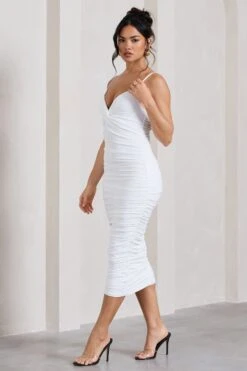 Desired | White Knot Detail Ruched Midi Dress -ENY Clothing Shop WB CL126642005 DesiredWhiteKnotDetailRuchedMidiDress4