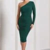 In The Shadows | Bottle Green One Shoulder Midi Dress With Ruching -ENY Clothing Shop WB CL126671047 InTheShadowsBottleGreenOneSleeveMidiDressWithRuching1 89a8eb24 c7c0 4fb6 aa7c 5497e9965980