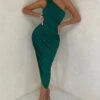 Late Night | Bottle Green Asymmetric One Shoulder Ruched Midi Dress 1 Late Night | Bottle Green Asymmetric One Shoulder Ruched Midi Dress -ENY Clothing Shop WB CL126680 green Asymetric One SHoulder Ruched Mini Dress 6