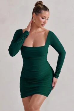 Muse | Green Long Sleeve Square Neck Ruched Mini Dress -ENY Clothing Shop WB CL126709 Muse Green LongSleeveSquareNeckRuchedMiniDress1 a09071f9 4fb6 4c0f 9927 2a17ed4393a5