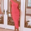 Contour | Coral One Shoulder Bodycon Midi Dress -ENY Clothing Shop WB CL126710 coral one shoulder bodycon midi dress CL126216 Coral One SHoulder Bodycon Ruched Midi Dress 1