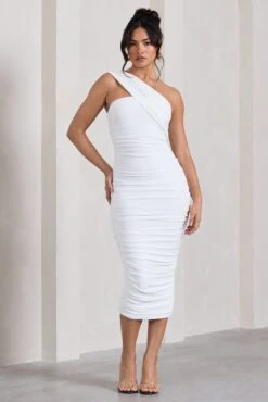 Contour | White One Shoulder Bodycon Midi Dress -ENY Clothing Shop WB CL126710005 ContourWhiteOneShoulderBodyconMidiDress2