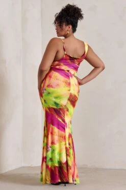 Phantasy | Lime Print Asymmetric Neckline Cowl Maxi Dress -ENY Clothing Shop WB CL126730 PhantasyLimePrintedAsymmetricNecklineCowlMaxiDress5