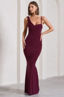 Phantasy | Burgundy Asymmetric Neckline Cowl Maxi Dress -ENY Clothing Shop WB CL126730069 PhantasyBurgundyAsymmetricNecklineCowlMaxiDress2