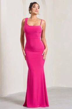 Phantasy | Hot Pink Asymmetric Neckline Cowl Maxi Dress -ENY Clothing Shop WB CL126730084 PhantasyHotPinkAsymmetricNecklineCowlMaxiDress2