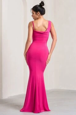 Phantasy | Hot Pink Asymmetric Neckline Cowl Maxi Dress -ENY Clothing Shop WB CL126730084 PhantasyHotPinkAsymmetricNecklineCowlMaxiDress4