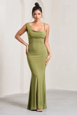 Phantasy | Olive Asymmetric Neckline Cowl Maxi Dress -ENY Clothing Shop WB CL126730113 PhantasyOliveAsymmetricNecklineCowlMaxiDress1