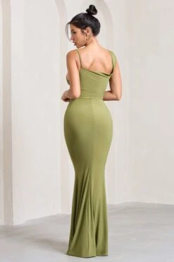 Phantasy | Olive Asymmetric Neckline Cowl Maxi Dress -ENY Clothing Shop WB CL126730113 PhantasyOliveAsymmetricNecklineCowlMaxiDress7