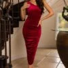 Back For More | Berry Velvet One Shoulder Ruched Midi Dress -ENY Clothing Shop WB CL126732 berry asymmetric one shoulder ruched midi dress 2
