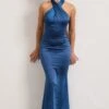 Unstoppable | Navy Satin Cross Over Halterneck Maxi Dress -ENY Clothing Shop WB CL126739015 UnstoppableNavySatinCrossOverHalterneckMaxiDress3