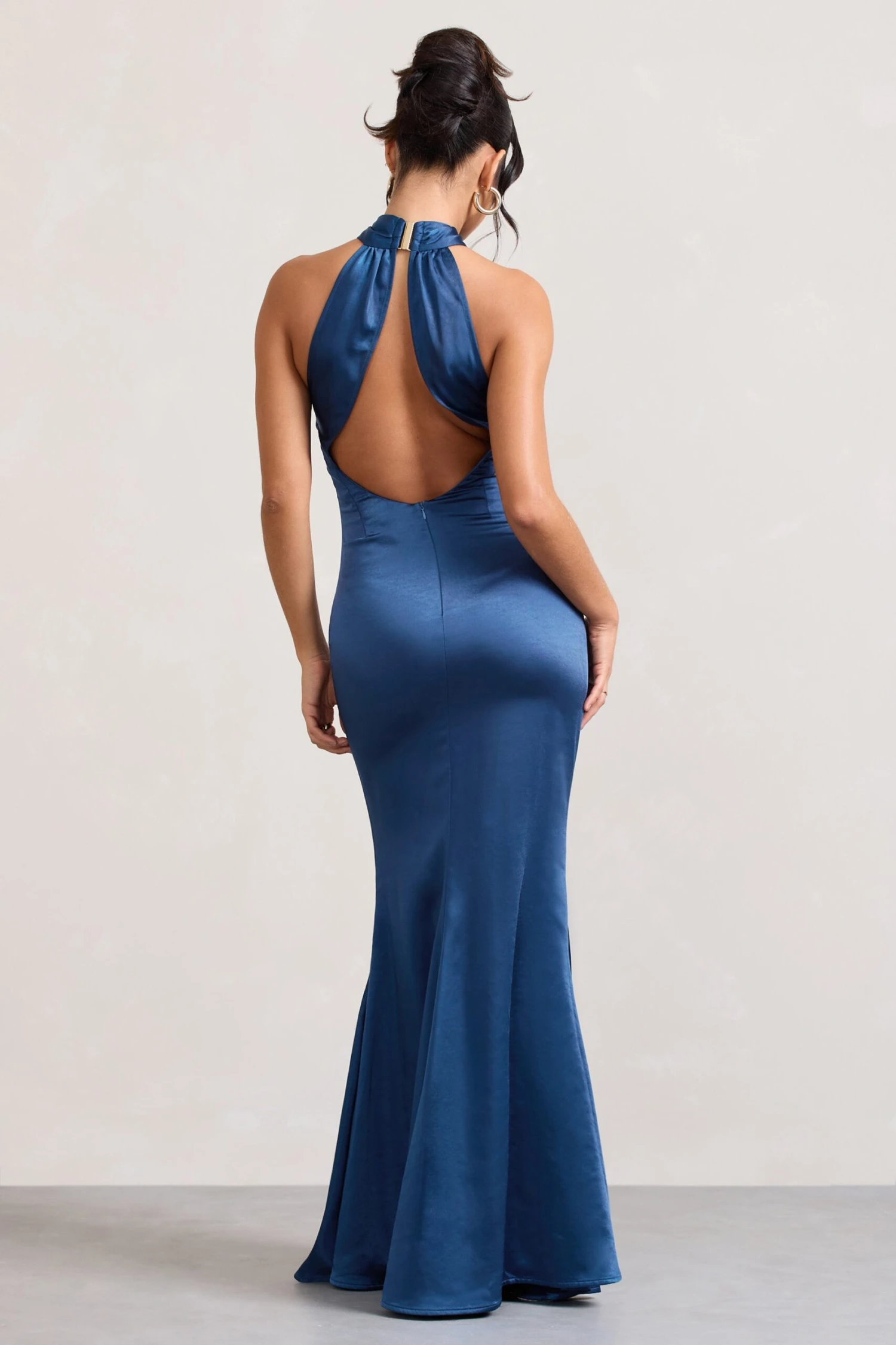 Unstoppable | Navy Satin Cross Over Halterneck Maxi Dress 4 Unstoppable | Navy Satin Cross Over Halterneck Maxi Dress - Image 2