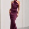 Unstoppable | Burgundy Satin Cross Over Halterneck Maxi Dress 2 Unstoppable | Burgundy Satin Cross Over Halterneck Maxi Dress -ENY Clothing Shop WB CL126739069 UnstoppableBurgundySatinCrossOverHalterneckMaxiDress0