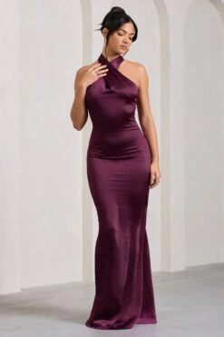 Unstoppable | Burgundy Satin Cross Over Halterneck Maxi Dress 13 Unstoppable | Burgundy Satin Cross Over Halterneck Maxi Dress -ENY Clothing Shop WB CL126739069 UnstoppableBurgundySatinCrossOverHalterneckMaxiDress2