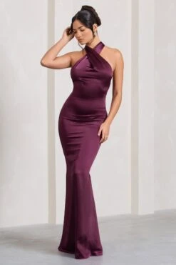 Unstoppable | Burgundy Satin Cross Over Halterneck Maxi Dress 12 Unstoppable | Burgundy Satin Cross Over Halterneck Maxi Dress -ENY Clothing Shop WB CL126739069 UnstoppableBurgundySatinCrossOverHalterneckMaxiDress3