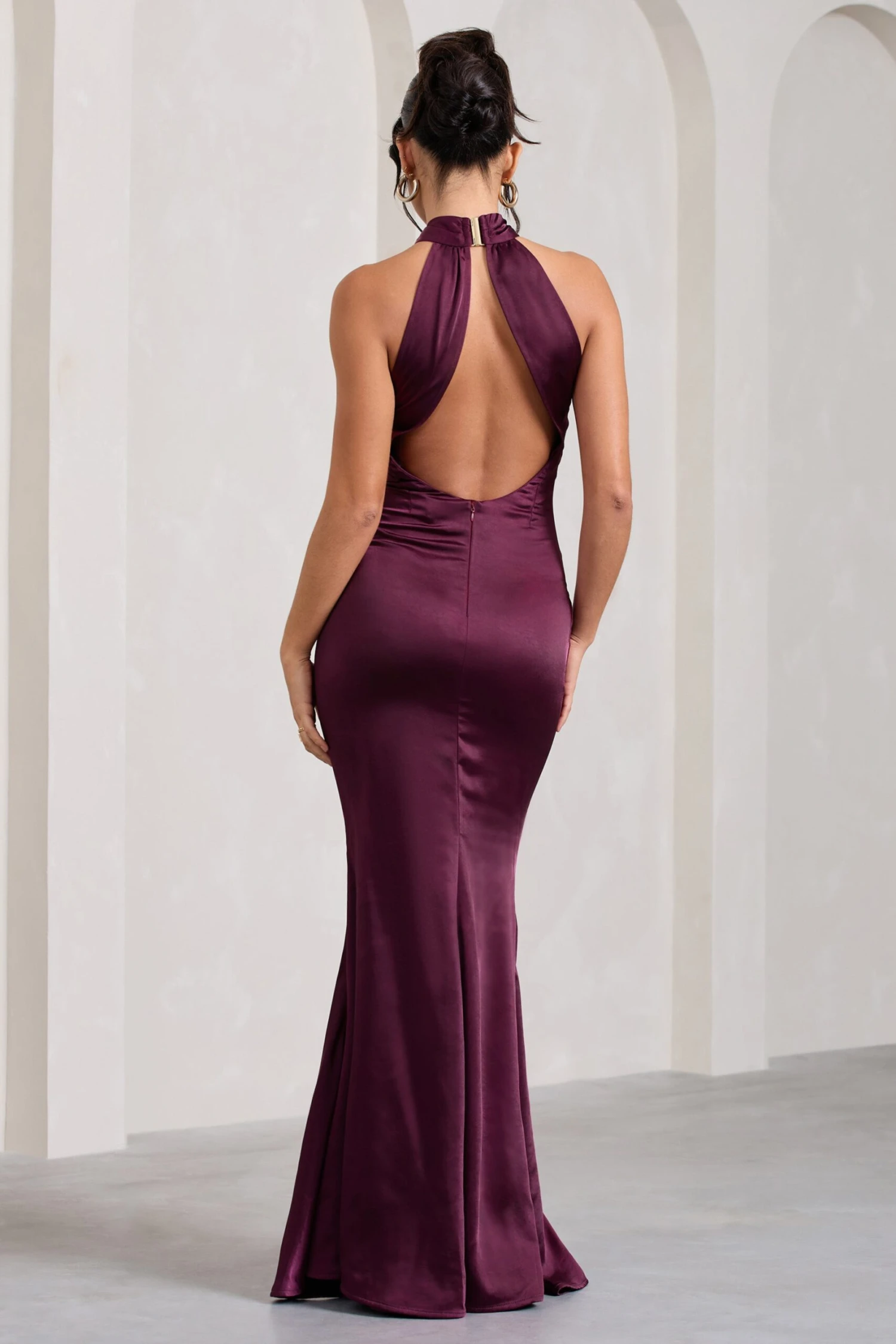 Unstoppable | Burgundy Satin Cross Over Halterneck Maxi Dress 4 Unstoppable | Burgundy Satin Cross Over Halterneck Maxi Dress - Image 2