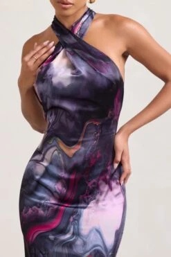 Unstoppable | Marble Print Satin Cross Over Halterneck Maxi Dress -ENY Clothing Shop WB CL126739157 UnstoppableMarblePrintSatinCrossOverHalterneckMaxiDress4jpg
