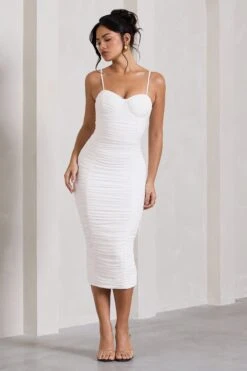 Love Tapes | White Corset Mesh Midi Dress -ENY Clothing Shop WB CL126742005 LoveTapesWhiteCorsetMeshMidiDress5