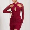 Eyes On You | Berry Long Sleeve Halter Neck Mini Dress