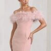 Pure Delight | Pink Bardot Feather Mini Dress