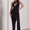 Lavish | Black One Shoulder Drape Maxi Dress -ENY Clothing Shop WB CL127110002 LavishBlackOneShoulderDrapeMaxiDress0
