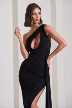 Lavish | Black One Shoulder Drape Maxi Dress -ENY Clothing Shop WB CL127110002 LavishBlackOneShoulderDrapeMaxiDress11 c31af0de f996 47a4 8f87 cdbeb53f2fe5