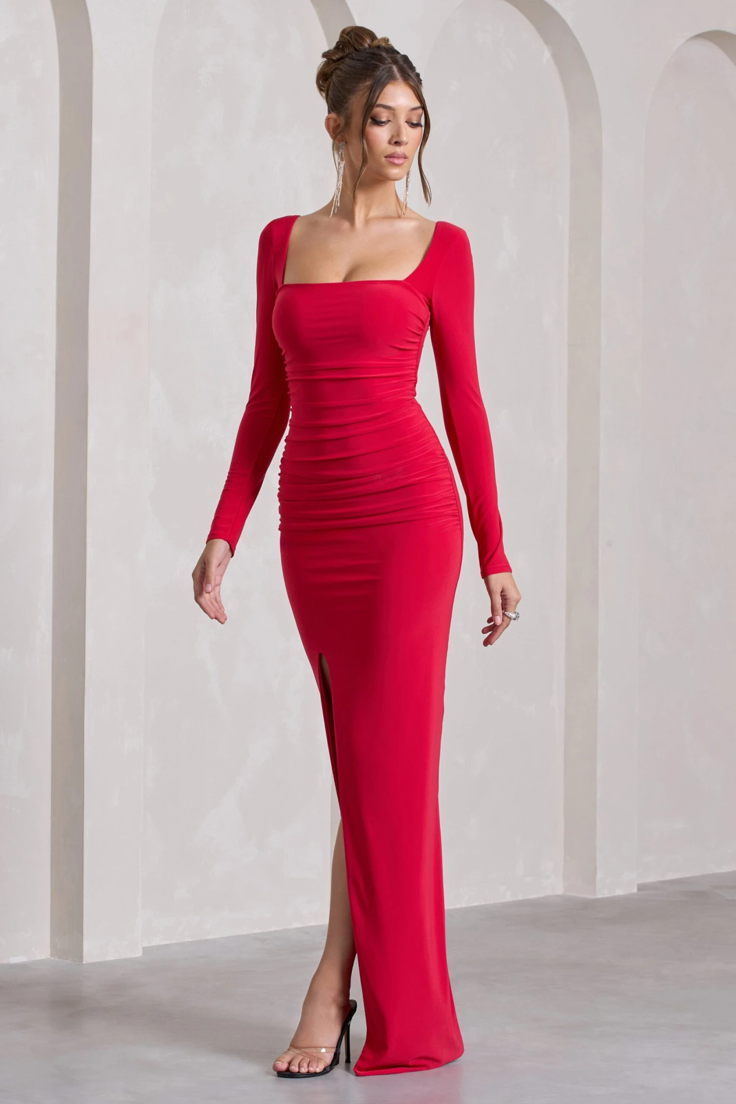 My Pleasure | Red Square Neck Ruched Maxi Dress 7 My Pleasure | Red Square Neck Ruched Maxi Dress - Image 5