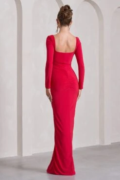 My Pleasure | Red Square Neck Ruched Maxi Dress 8 My Pleasure | Red Square Neck Ruched Maxi Dress -ENY Clothing Shop WB CL127114004 MyPleasureRedSquareNeckRuchedMaxiDress9
